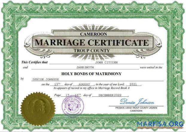Downloadable Cameroon marriage certificate Word and PDF template